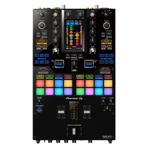 Pioneer DJM-S11 professional two-channel DJ mixer with a touchscreen display and performance pads, available for rent at FX Rentals.